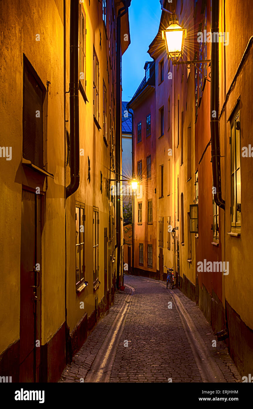 Gamla stan street at night Stock Photo