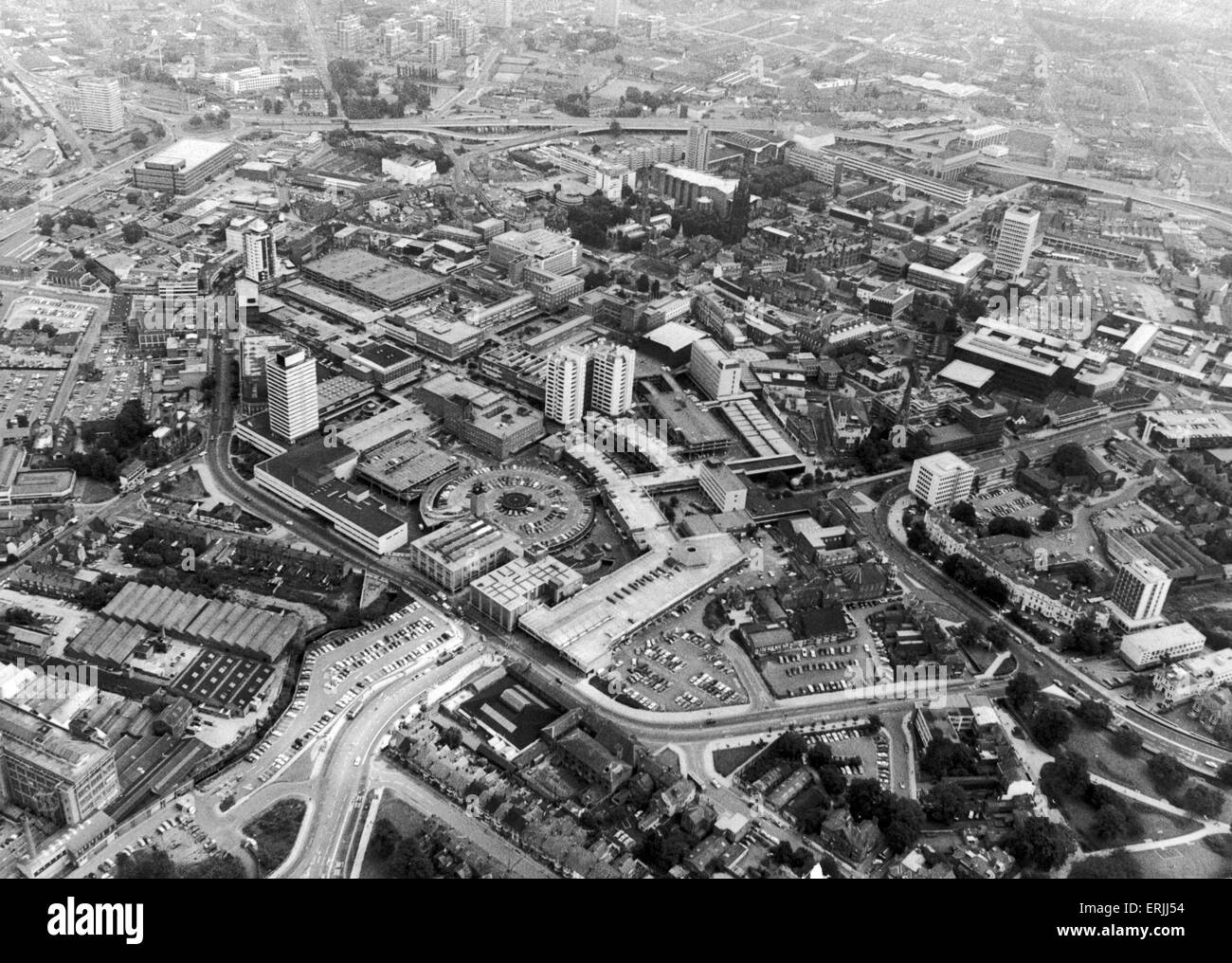 Aerial View of Coventry City Centre 22nd June 1976 Stock Photo