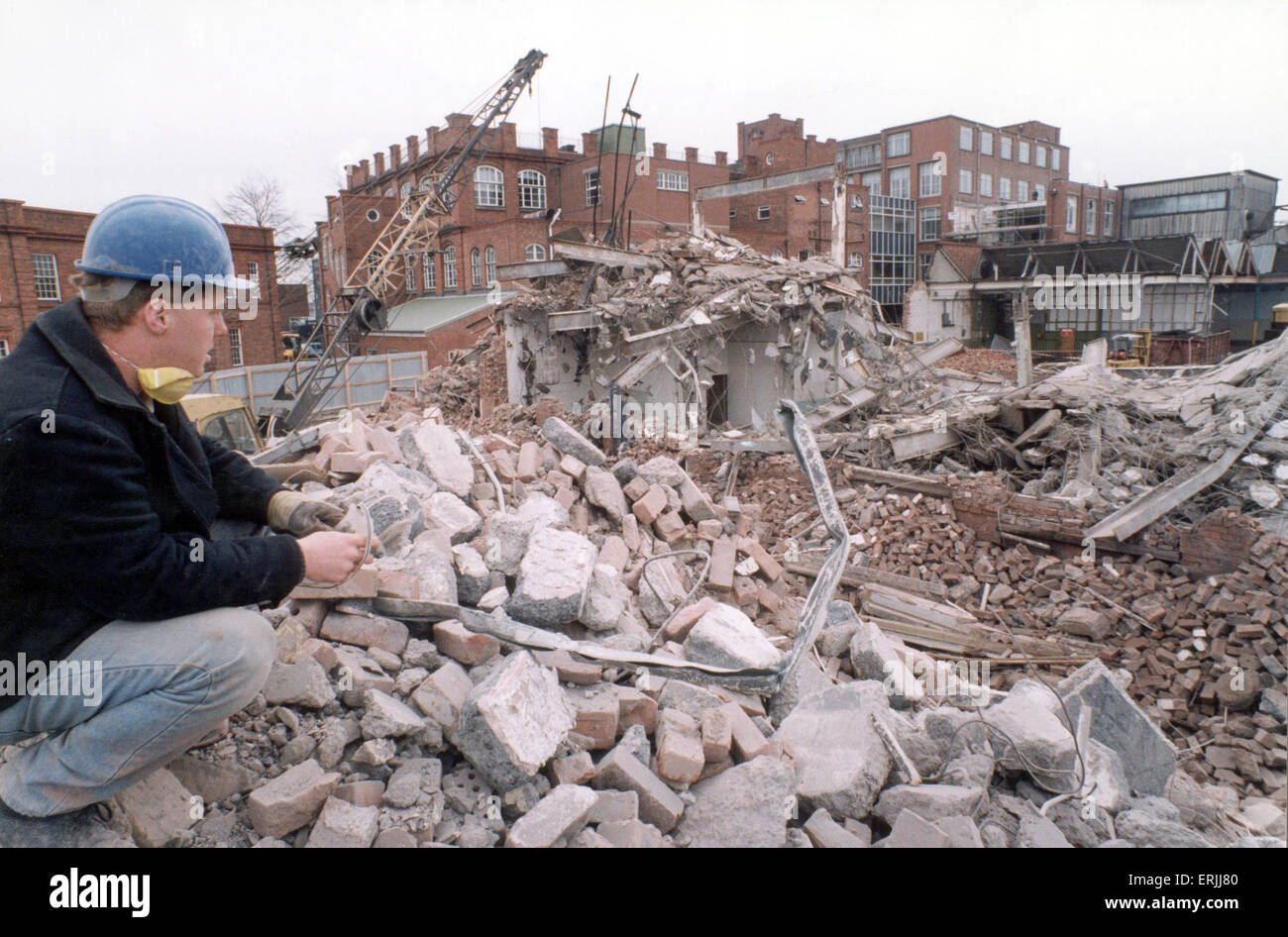 Carl Armes surveys the remains of the Courtaulds site in Foleshill, Coventry. The site is being cleared to make way for a huge commercial and industrial centre. Among the landmarks to disappear are the old bridge spanning the Foleshill Road and a block of warehouses which bordered East Road. 3rd February 1994 Stock Photo