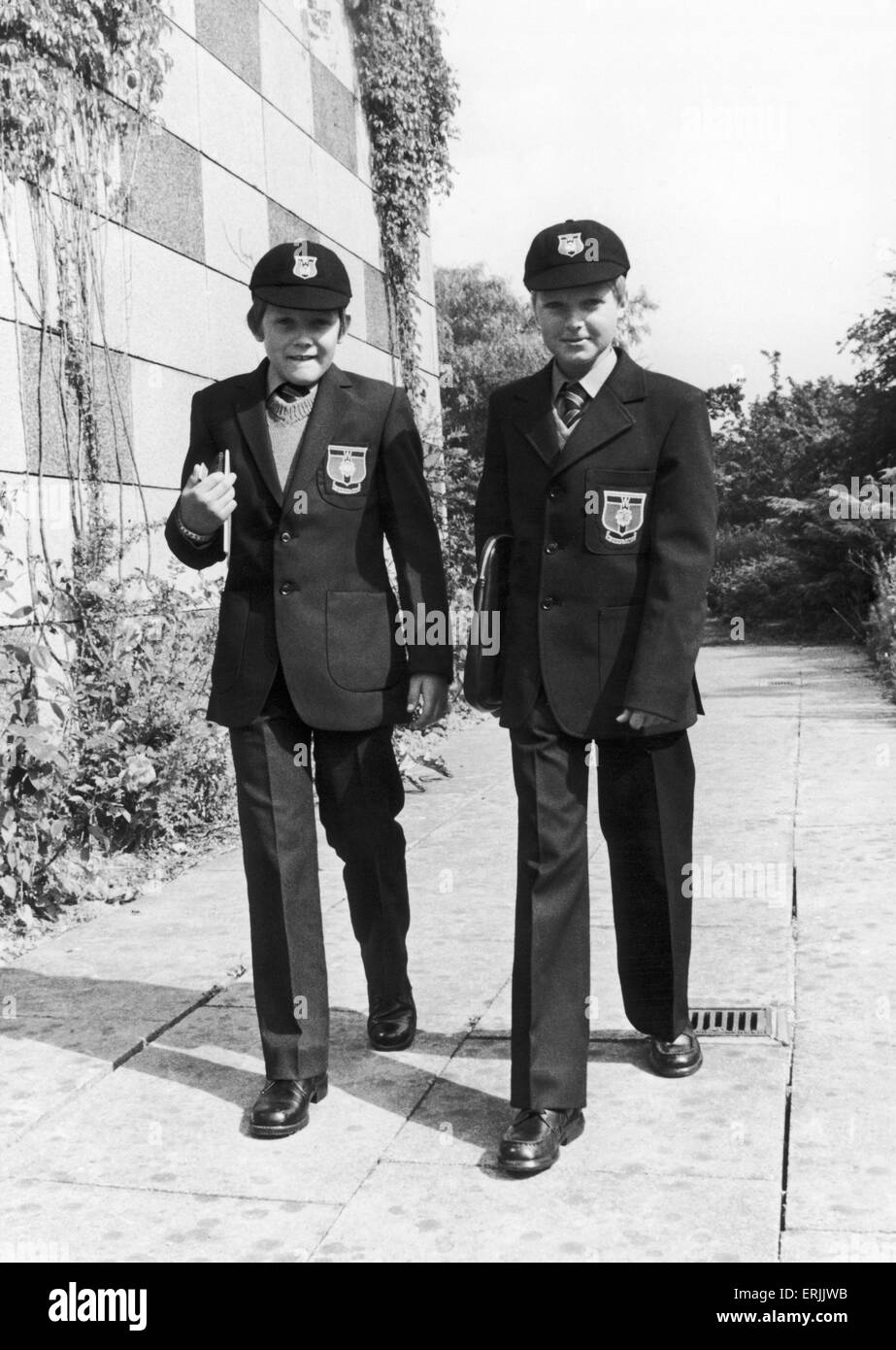 Andrew Barraclough and James Dyson first year boys at Woodlands School, Coventry 2nd September 1981 Stock Photo