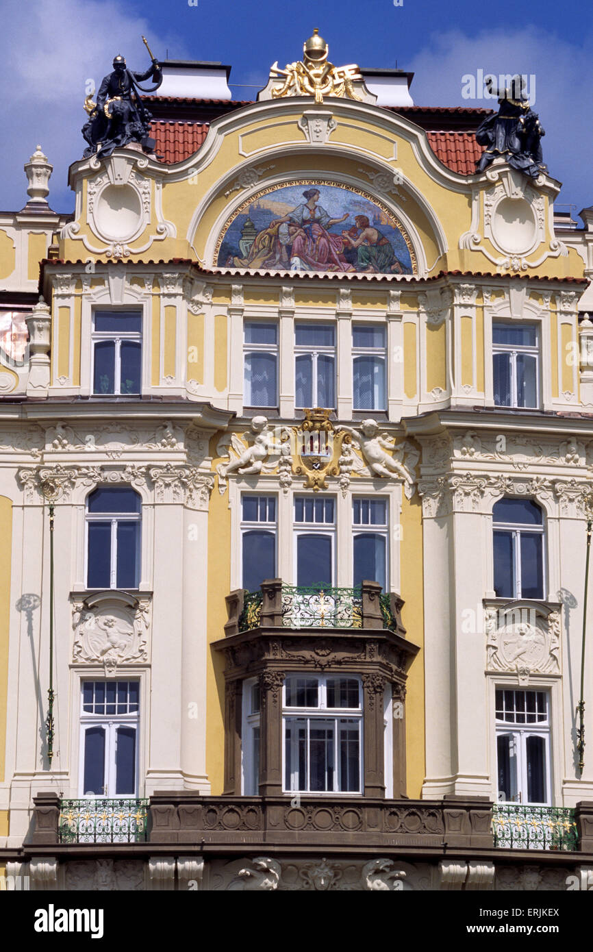 Czech Republic, Prague, Staromestske Namesti, old town square, art nouveau building, architect Osvald Polivka (19th century) Stock Photo