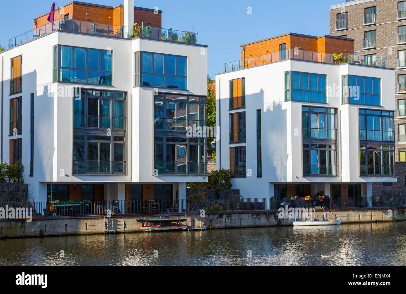 Two modern houses at the water seen in Hamburg, Germany Stock Photo Alamy