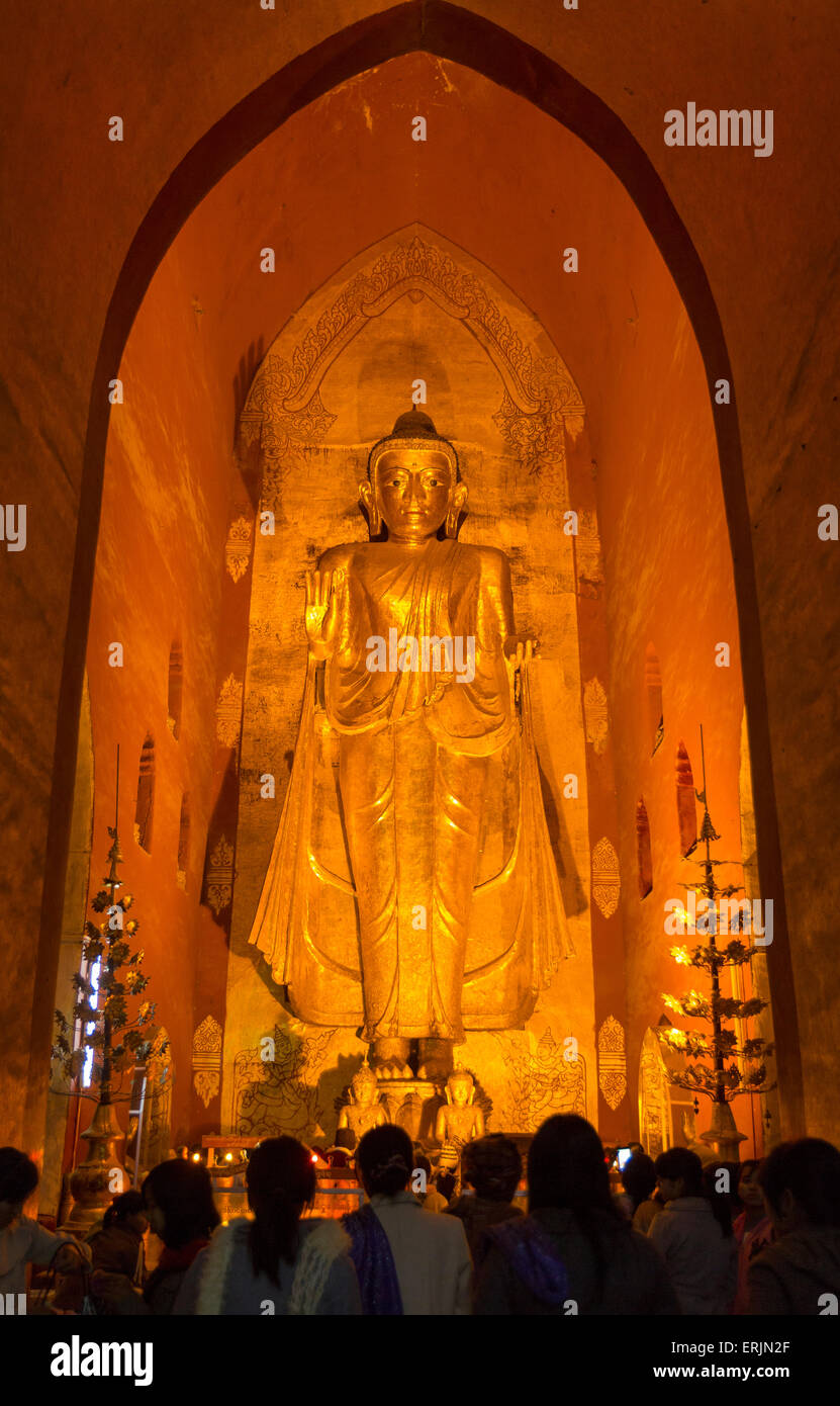 Sculpture of Buddha inside Anada Temple, Bagan, Myanmar 2013 Stock Photo