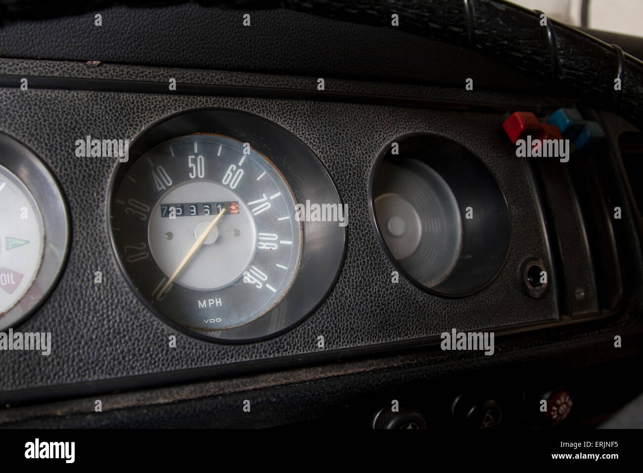 Dashboard information panel of a 1971 vintage VW bus. Stock Photo
