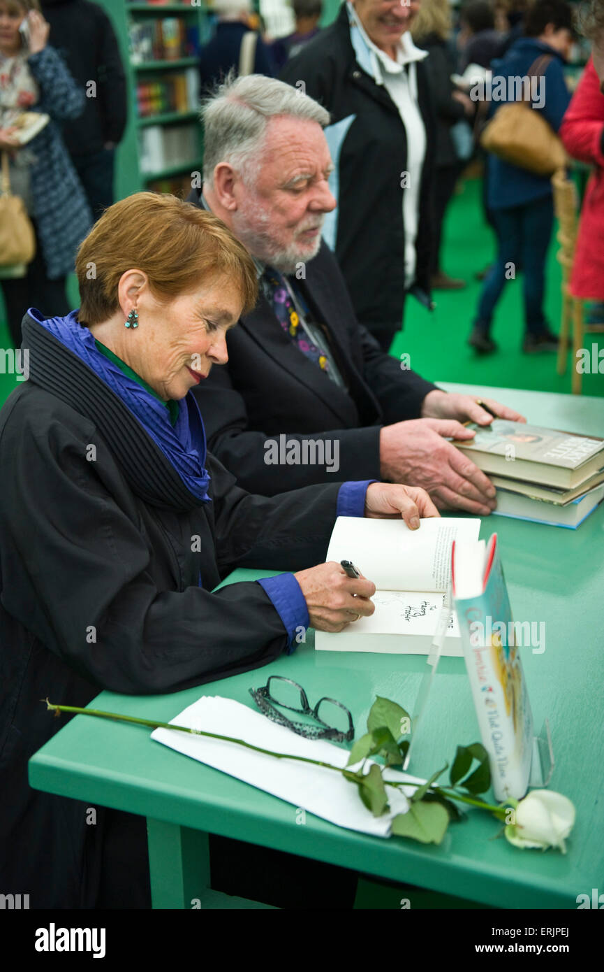 Celia Imrie & Terry Waite authors book signing amongst crowds of fans