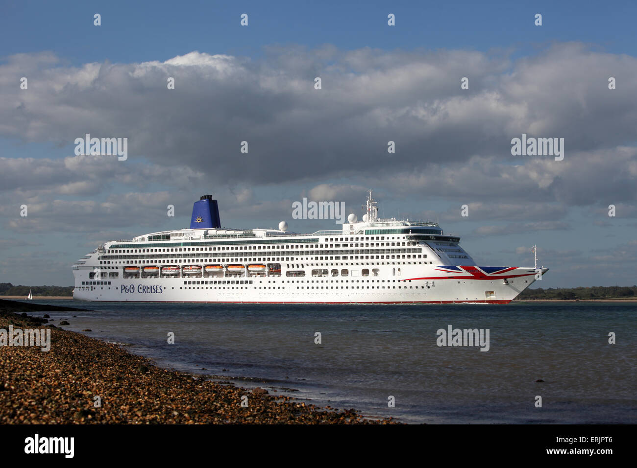 P&O Cruise Ship Aurora pictured with her new livery Union Jack logo ...