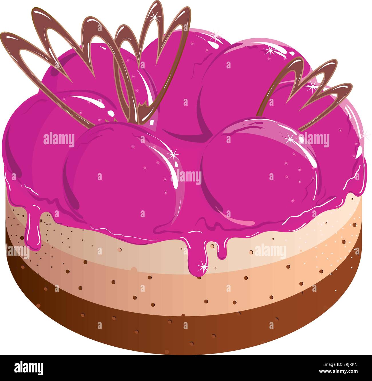Painted pink cake with berry jam. Vector illustration Stock Vector