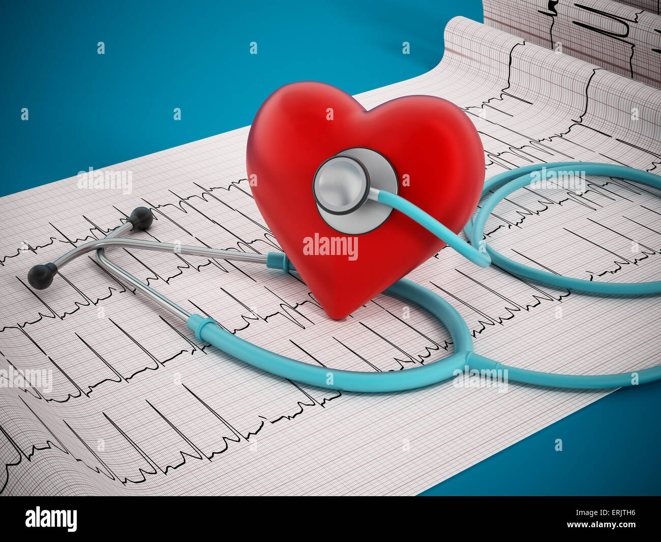 Heart health concept with stethoscope standing on medical reports. Stock Photo