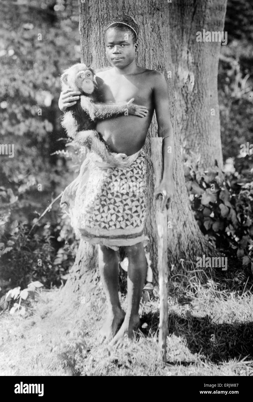 Ota Benga or Ota Bengi, Congolese man, an Mbuti pygmy known for being featured in an anthropology exhibit at the Louisiana Purchase Exposition in St. Louis, Missouri in 1904, and in a controversial human zoo exhibit in 1906 at the Bronx Zoo. Stock Photo