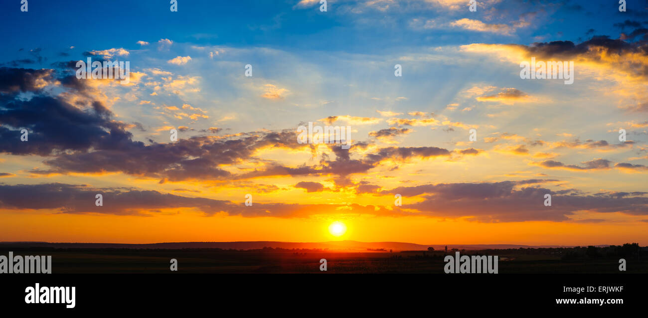 High resolution colorful dramatic sunset panorama Stock Photo