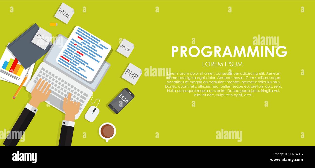 Programming Coding Concept Flat Background Vector Illustration Stock ...