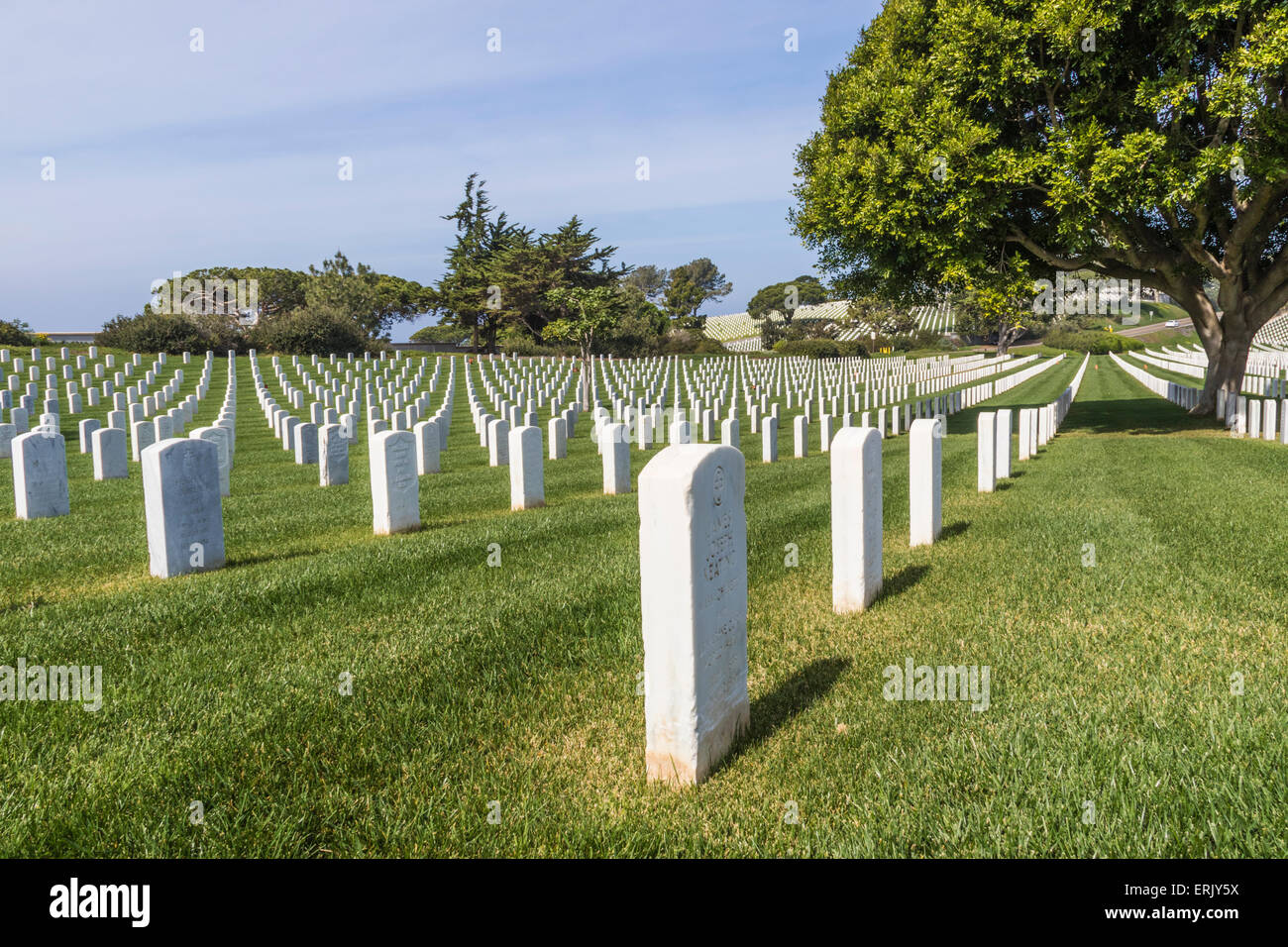 "Fort Rosecrans National Cemetery" on Point Loma Peninsula in San Diego. Stock Photo