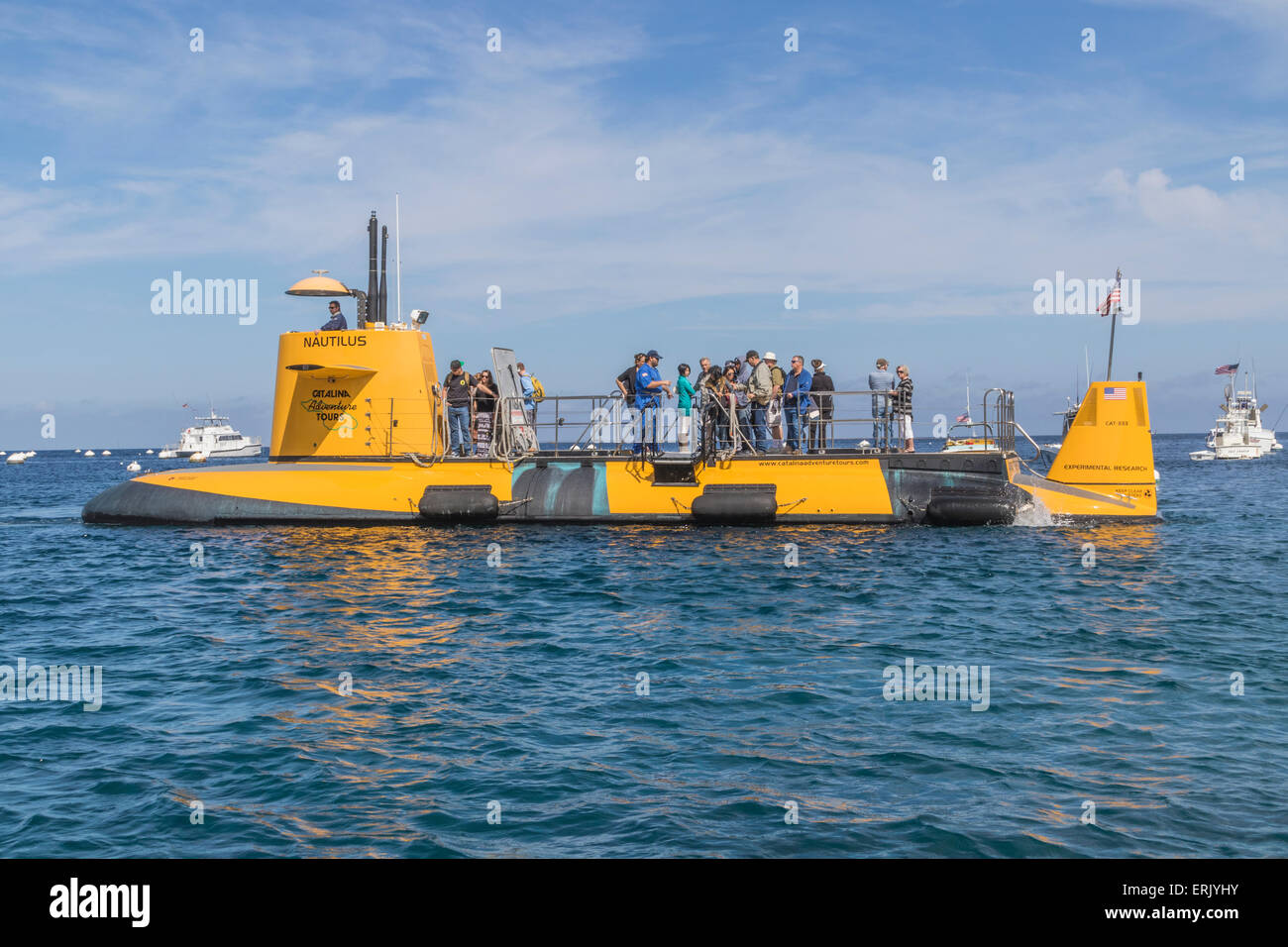 Nautilus Submarine Adventures Tours boat in Avalon Harbor on Catalina Island, California. Stock Photo