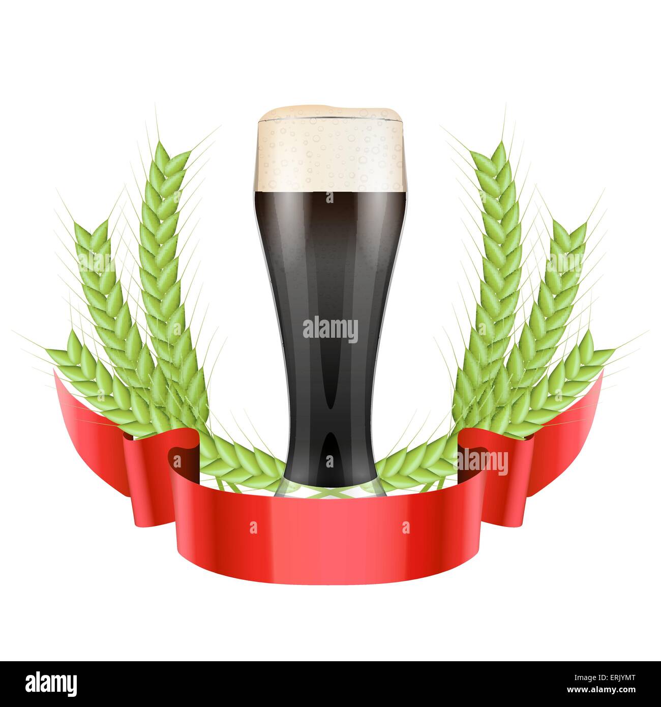 Brewery Label with dark beer glass and green malt Stock Vector