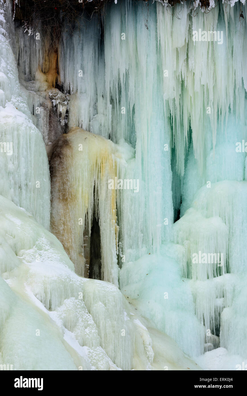 Ice formation on Minnehaha Falls in Minneapolis, Minnesota. Stock Photo