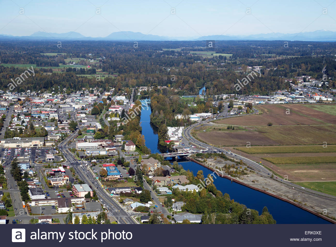 Town along Courtenay River; Courtenay, Vancouver Island; British Stock