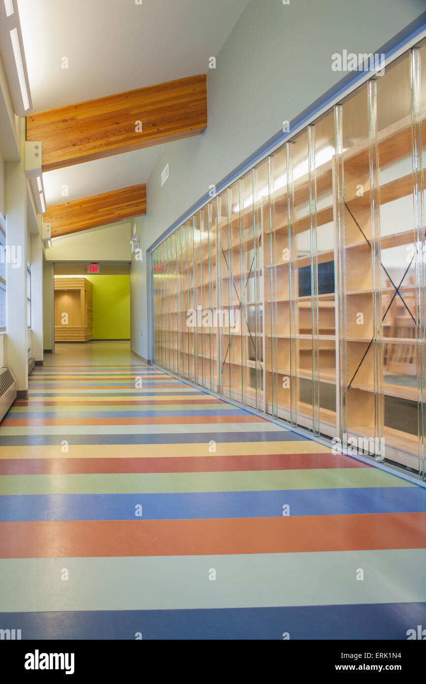View of hallway in the K12 public school in Akiak, Western Alaska, USA