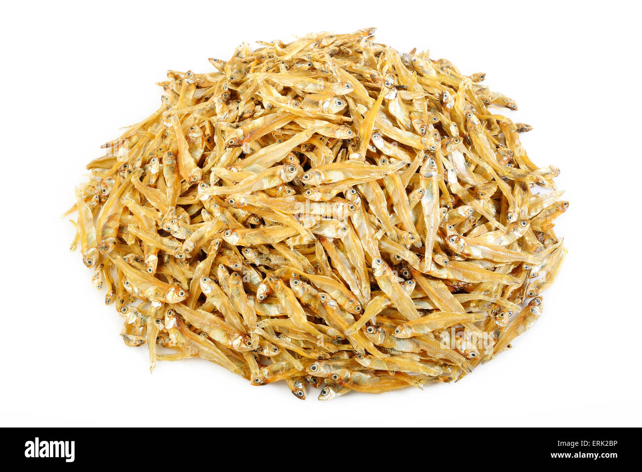 Small dried fish on white background Stock Photo