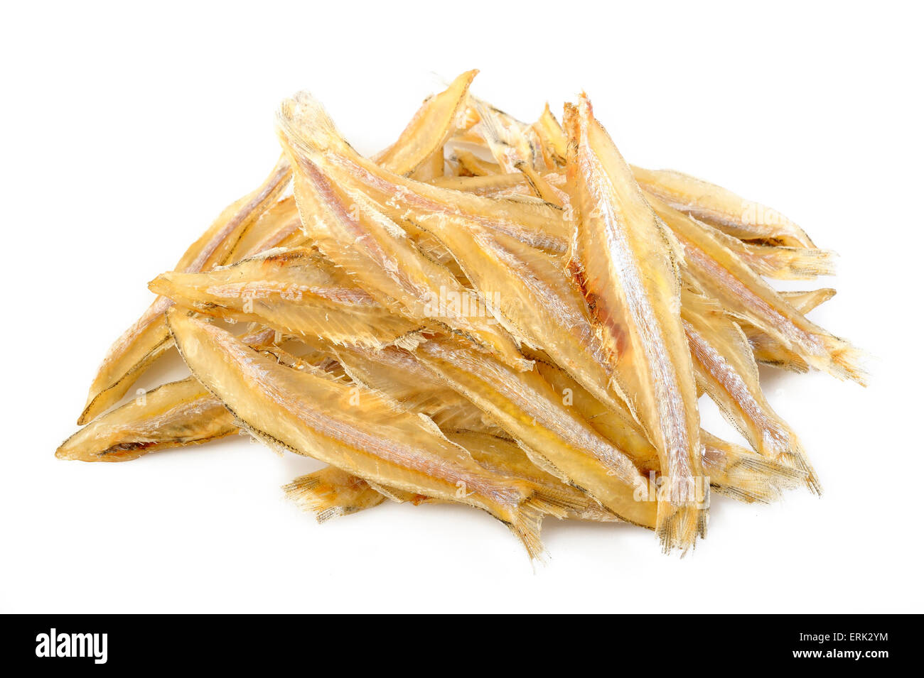 Small dried fish on white background Stock Photo