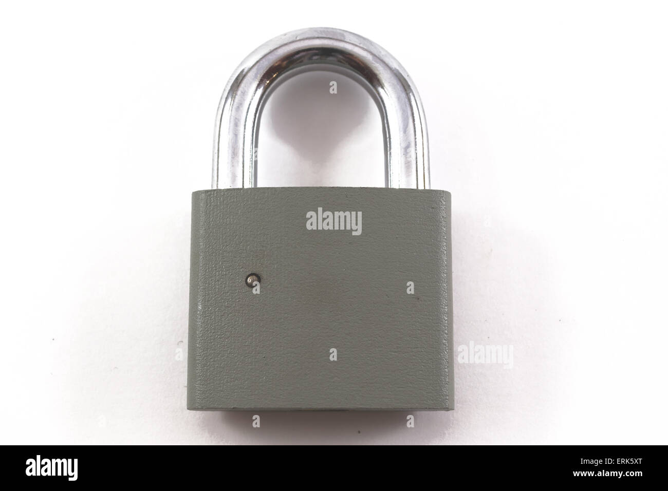 One locked grey padlock on an isolated background Stock Photo