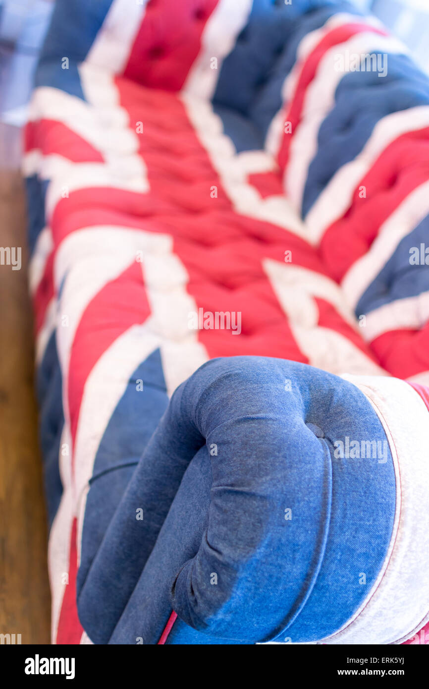 Single Union Jack British flag colored home sofa Stock Photo Alamy