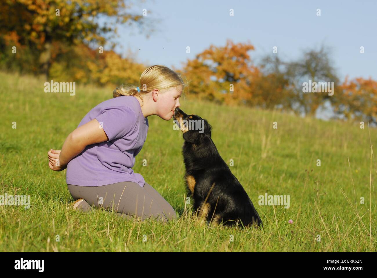 girl with dog Stock Photo