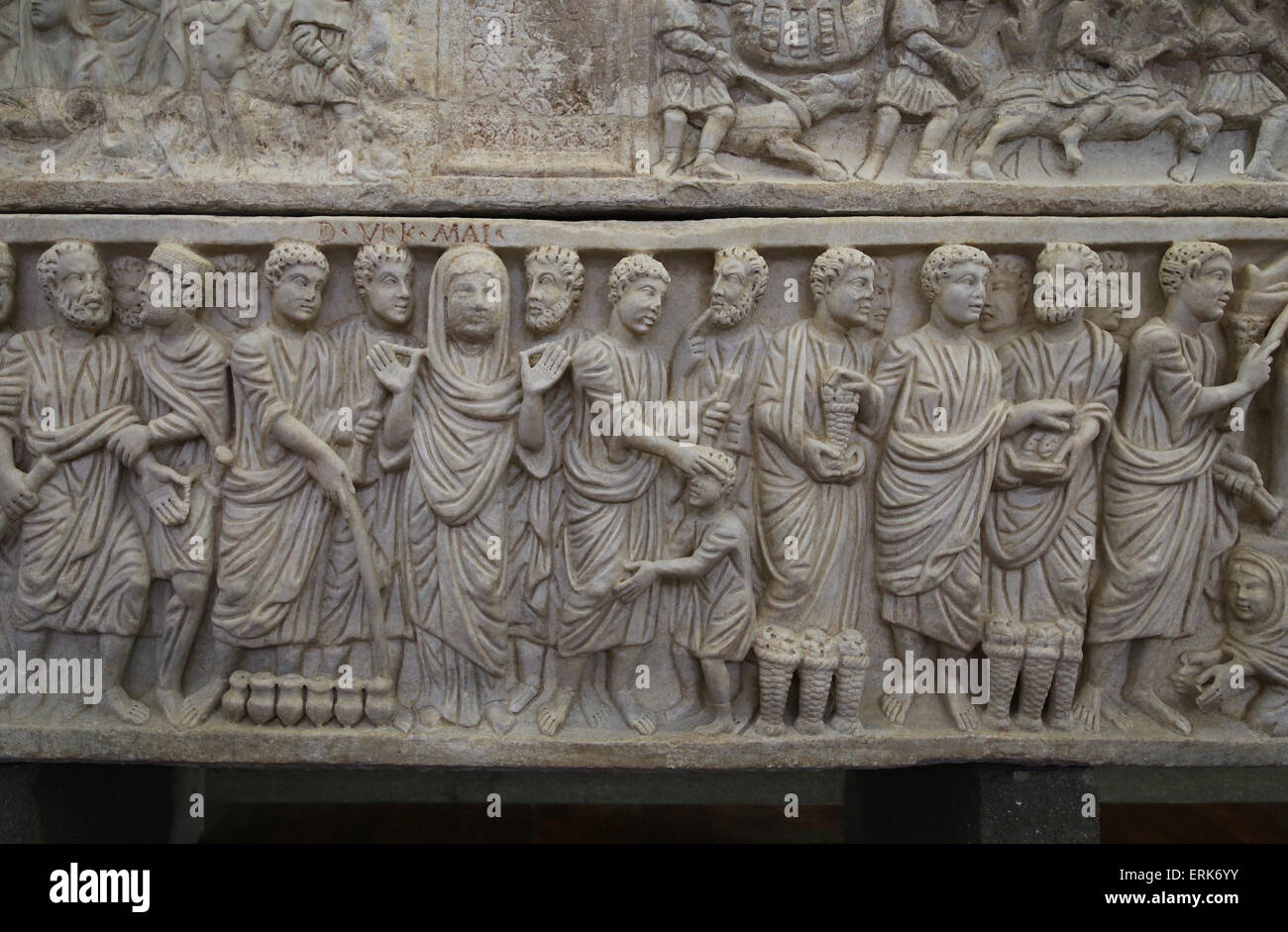 Sarcophagus of Sabinus. Roman.  Early Christian. Relief with scenes from the New Testament. Vatican Museum. Stock Photo