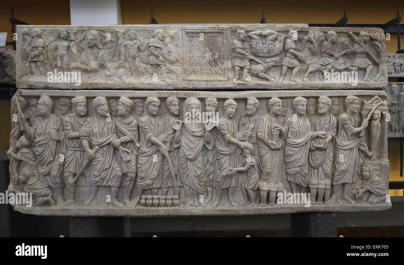 Sarcophagus of Sabinus. Roman.  Early Christian. Relief with scenes from the New Testament. Vatican Museum. Stock Photo