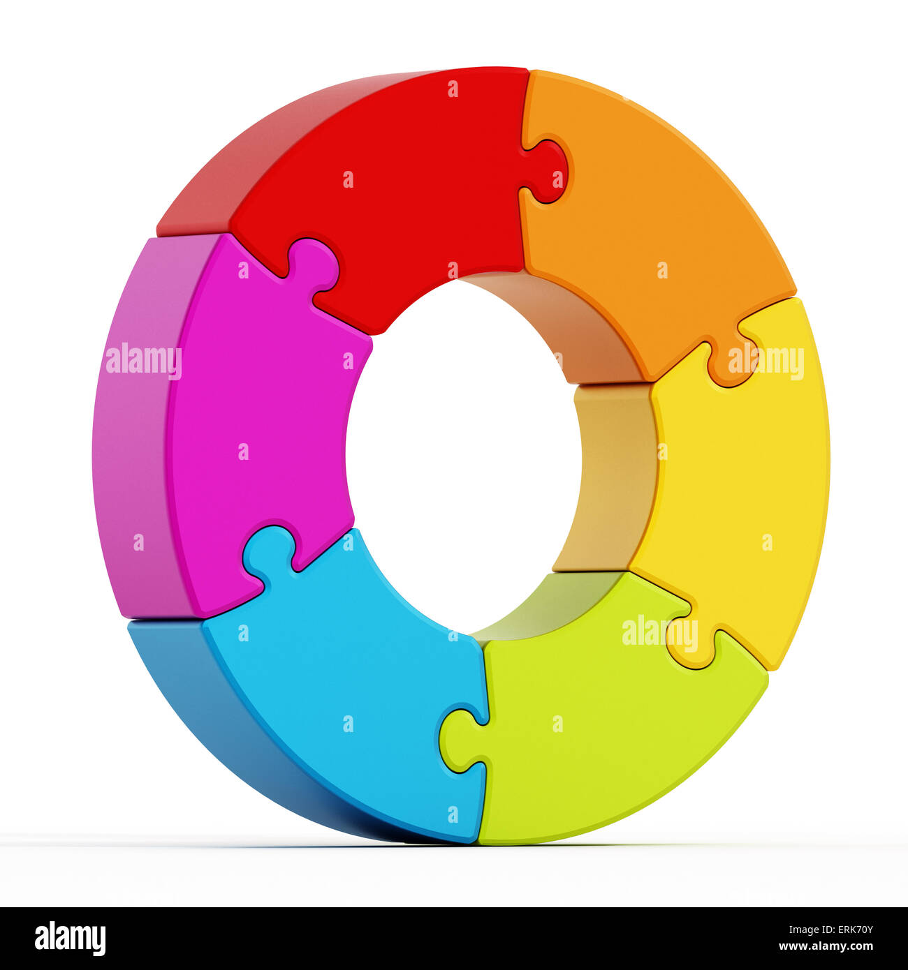 Jigsaw puzzle pieces attached to each other forming a circle Stock