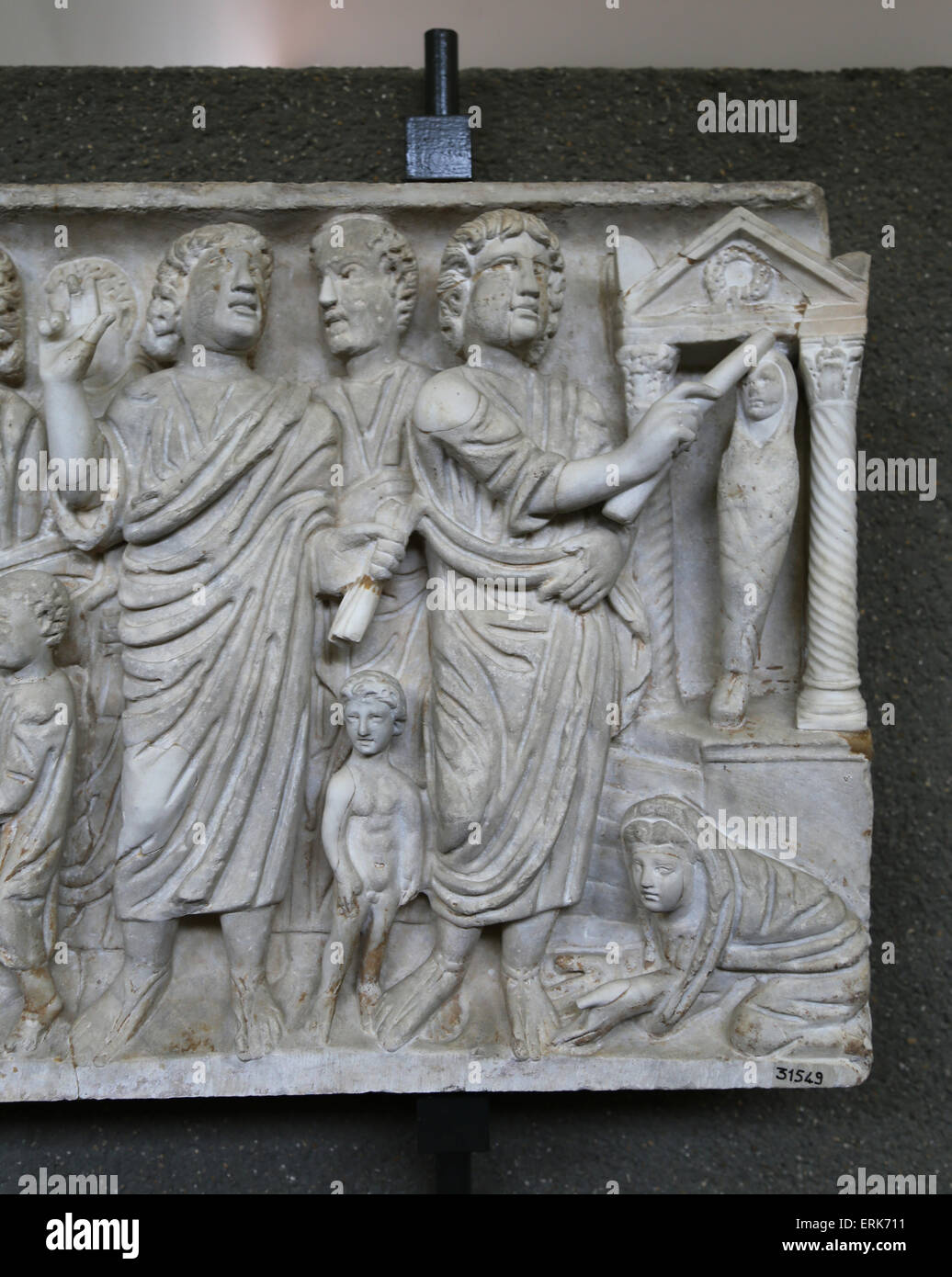 Early Christian. Roman sarcophagus. Resurrection of Lazarus. 4th C. Vatican Museums. Stock Photo