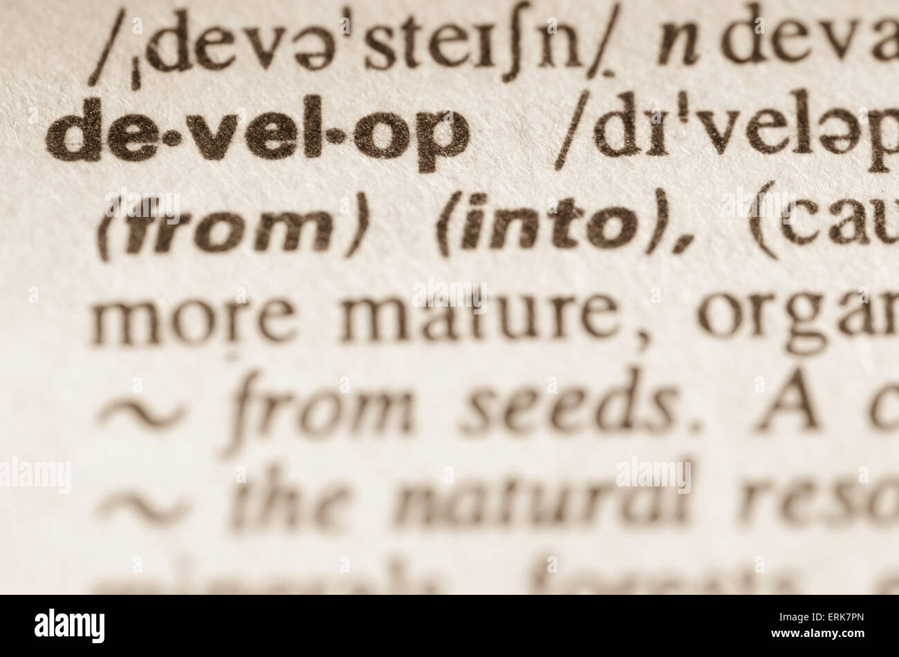 Definition of word develop in dictionary Stock Photo