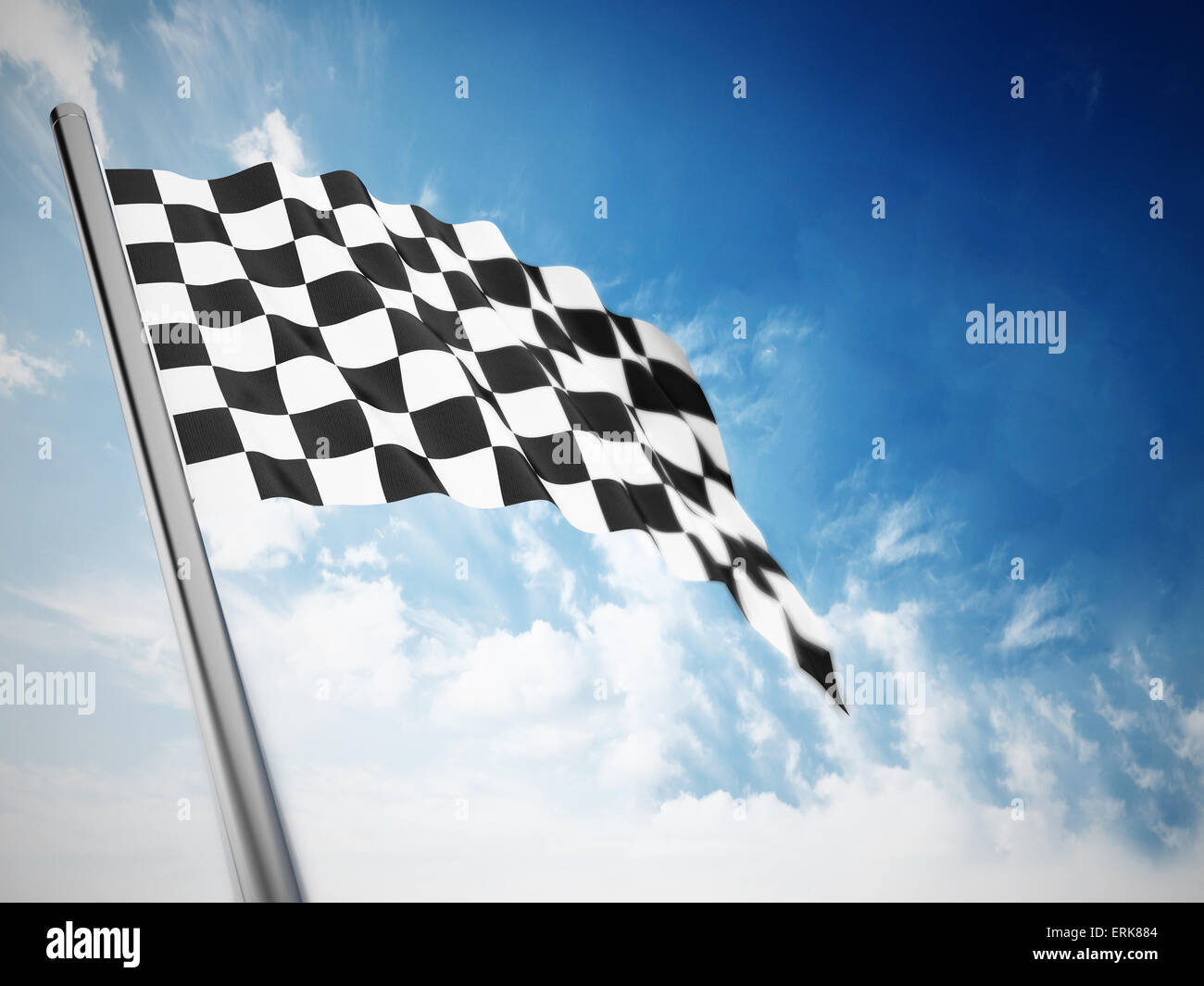 Checkered flag on blue sky background. Stock Photo