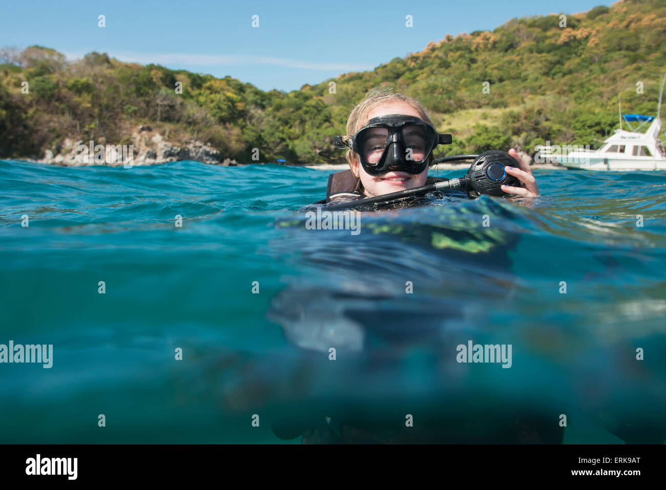 Scuba diver at the surface of the water; Ixtapa-Zihuatanejo, Guerrero, Mexico Stock Photo
