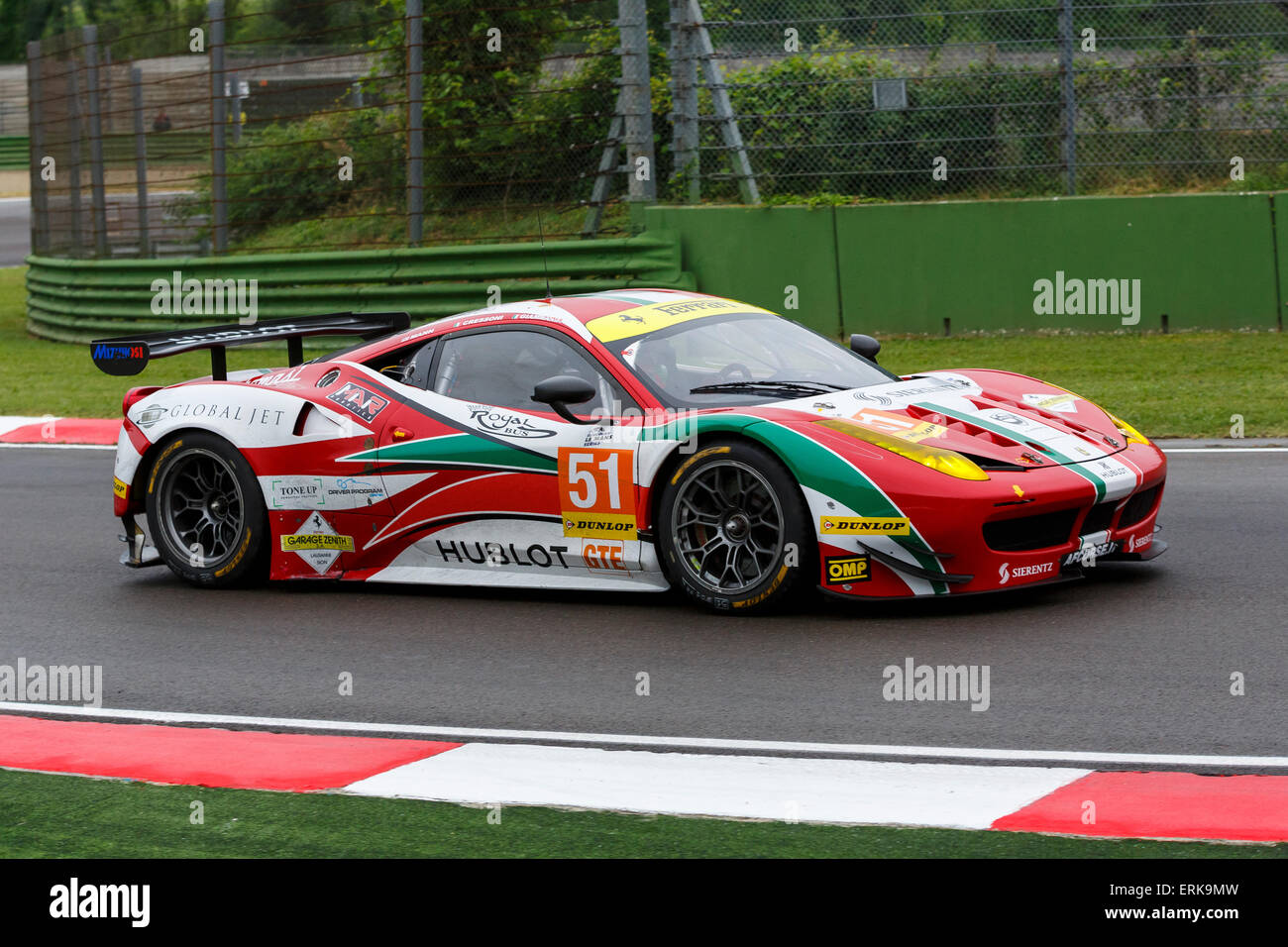 Imola, Italy – May 16, 2015: Ferrari F458 Italia of Af Corse Team, driven by Peter Mann - Raffaele Giammaria and Matteo Cressoni Stock Photo