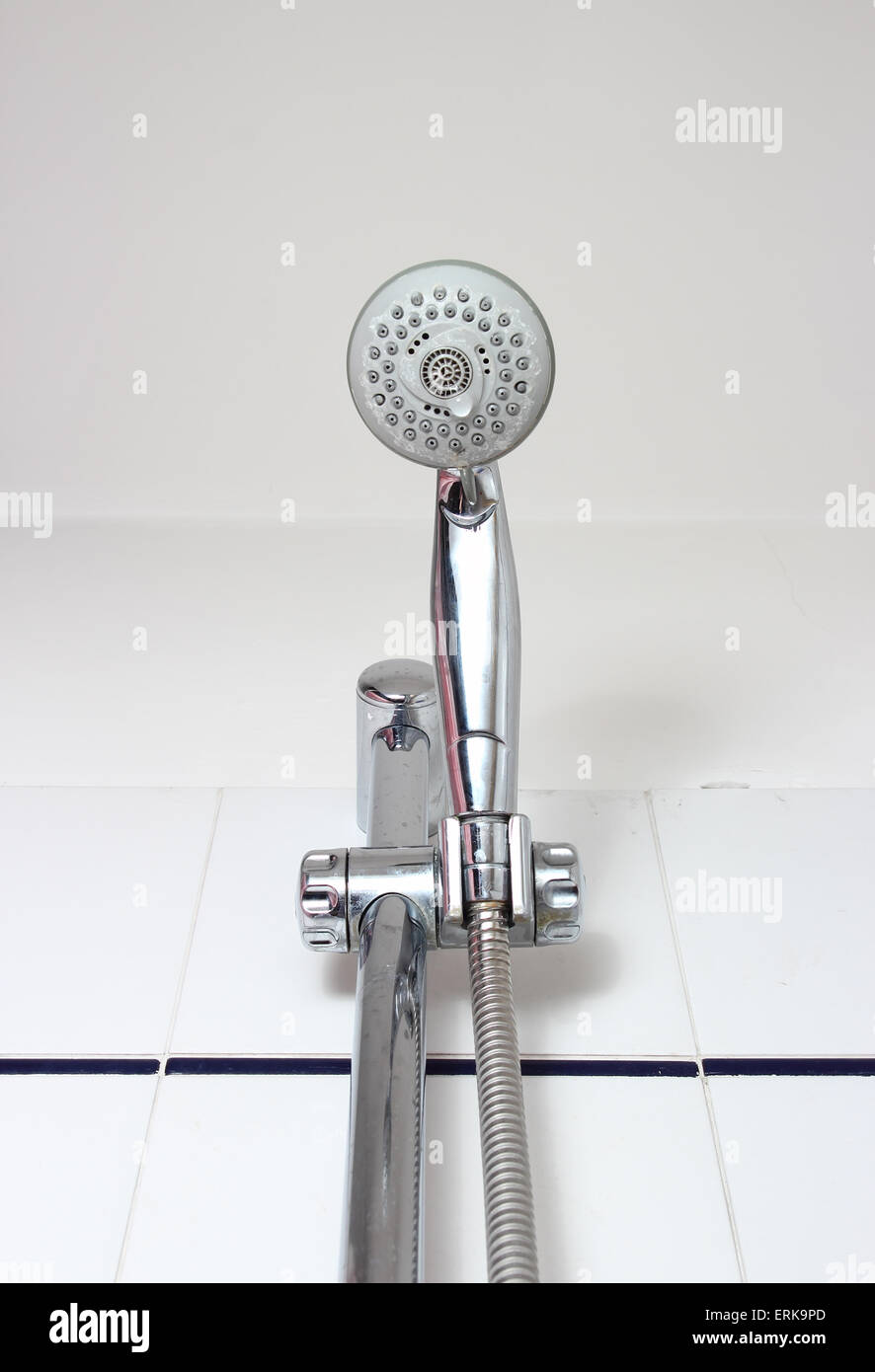 hand shower head with residual limestone closeup Stock Photo - Alamy
