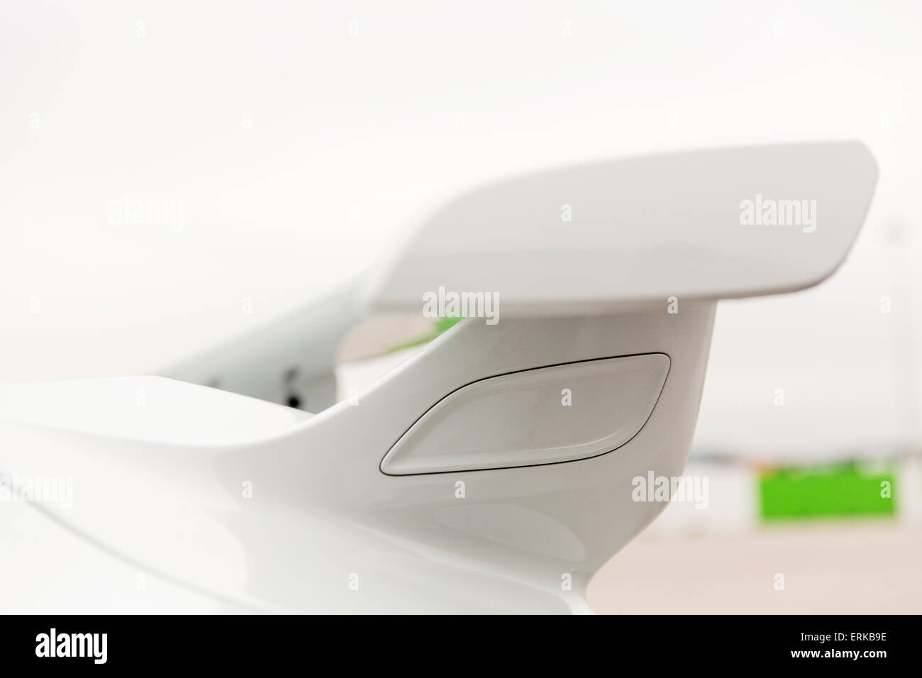 close up of car spoiler on speedway at stadium Stock Photo