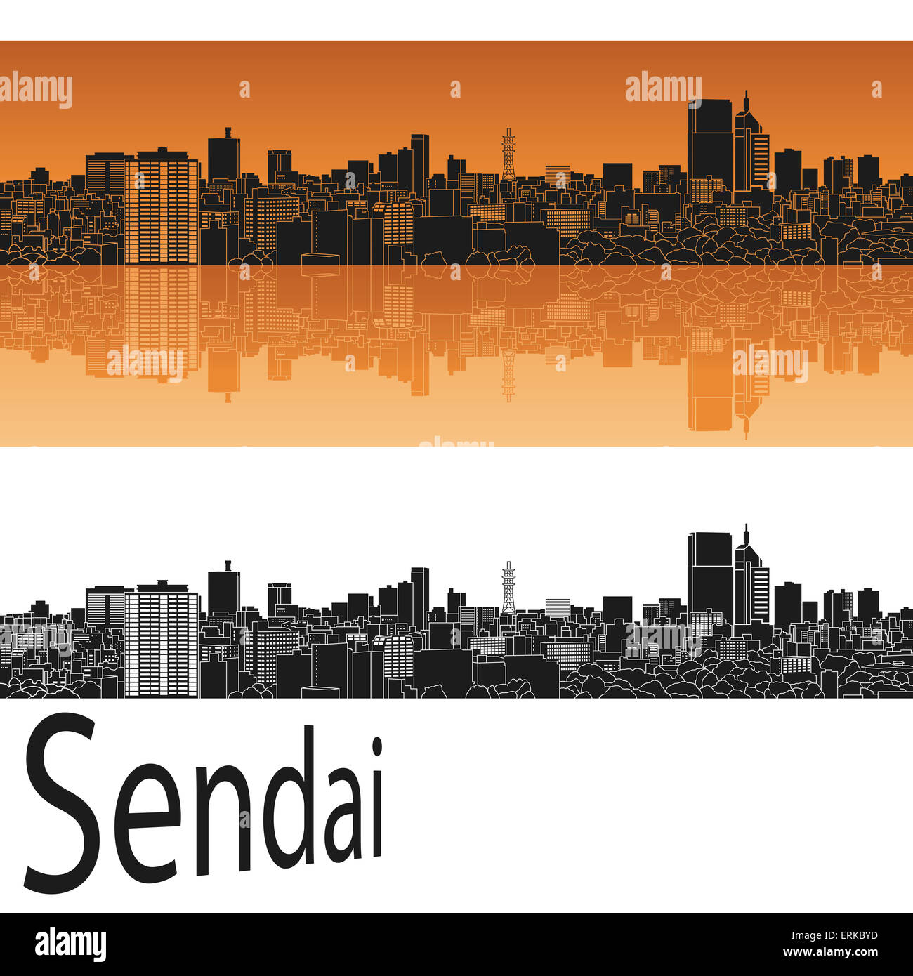 Sendai skyline in orange background in editable vector file Stock Photo ...