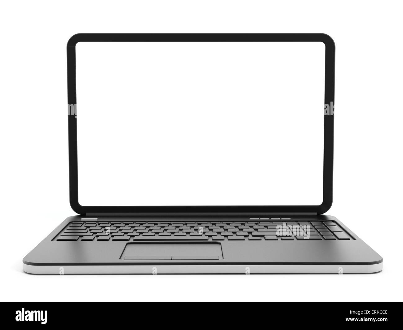 Laptop computer with blank screen isolated on white background. Stock Photo