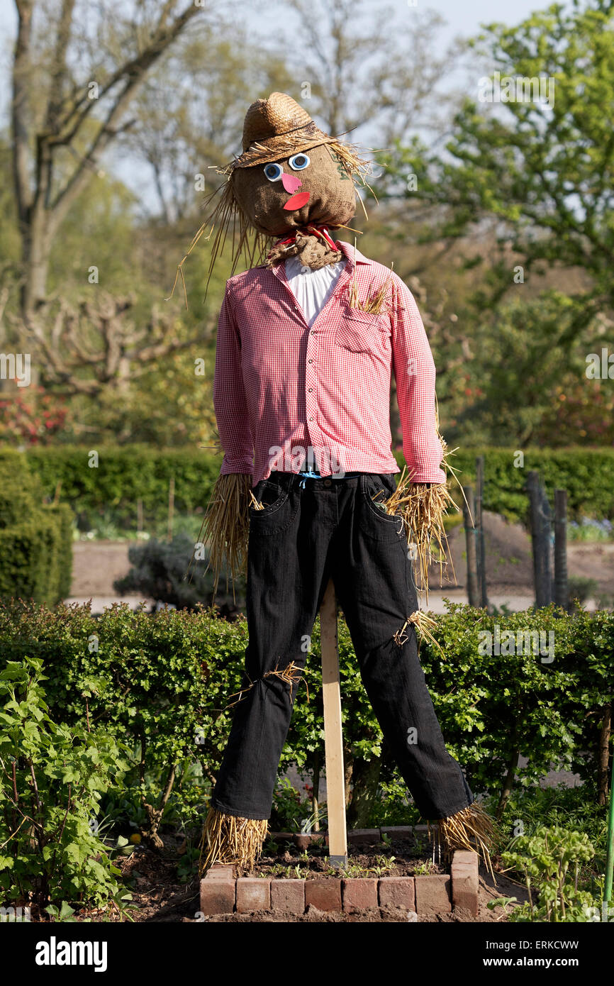 Scarecrow in the herb garden of Grugapark, Gruga Park, Essen, North Rhine-Westphalia, Germany Stock Photo