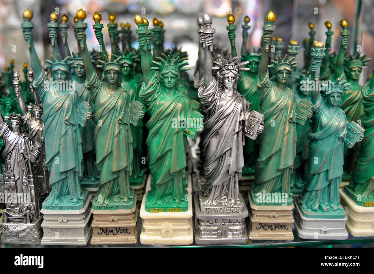Statue of Liberty miniatures in shop, Manhattan, New York City, New York, USA Stock Photo