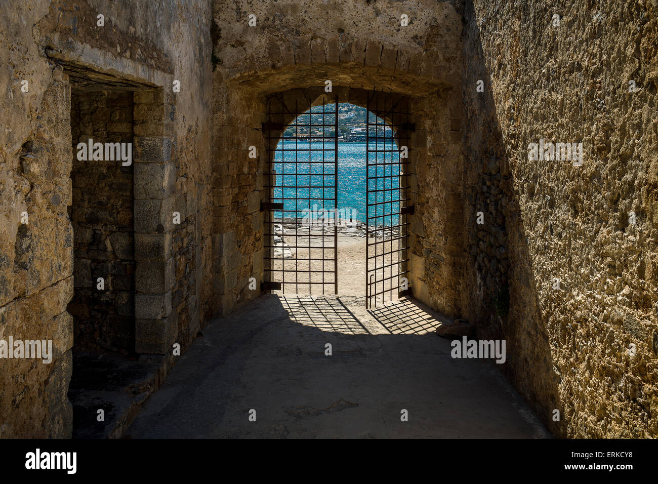 Spinalonga fortress gate, northern entrance of the Gulf of Elounda, Spinalonga, Crete, Greece Stock Photo