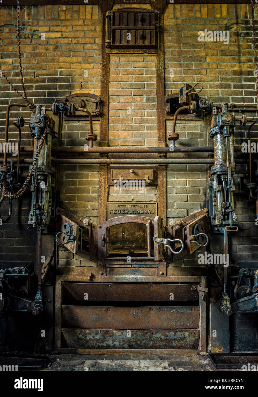 Disused firing furnace in the old briquetting plant Louise, Domsdorf, Brandenburg, Germany Stock Photo