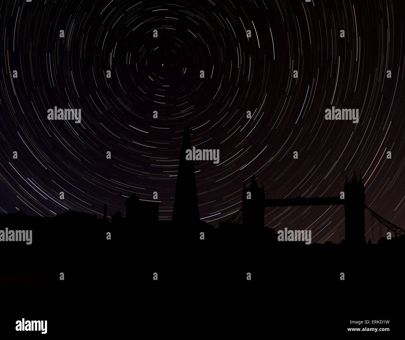 London skyline silhouette with star trails illustration Stock Photo - Alamy