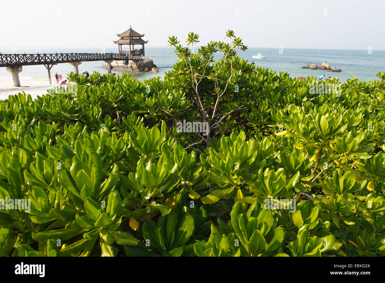 Pagoda on the beach, Wuzhizou Iceland, Hainan Province, China Stock Photo