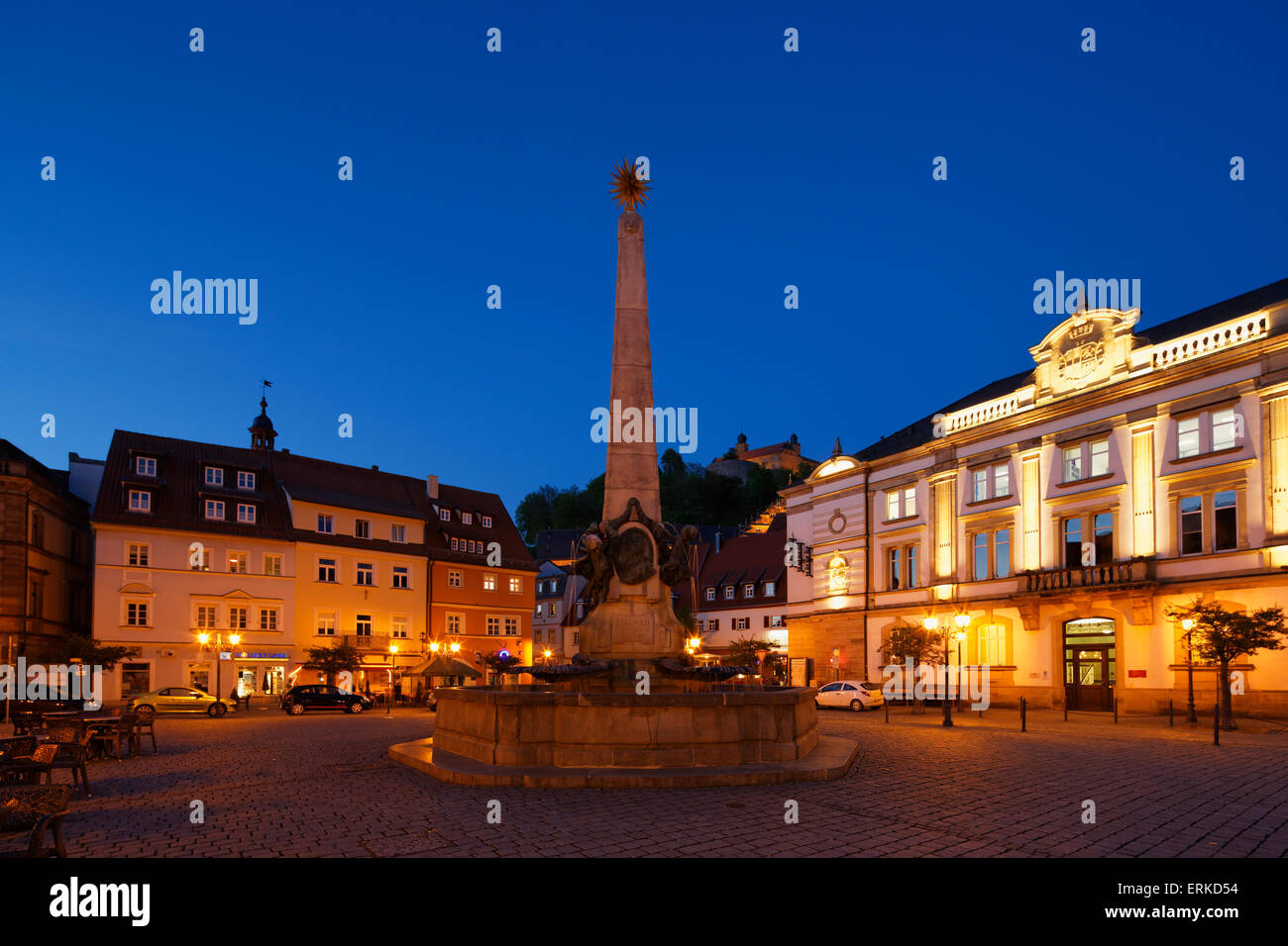 Luitpold fountain on the market square, Kulmbach, Upper Franconia, Franconia, Bavaria, Germany Stock Photo