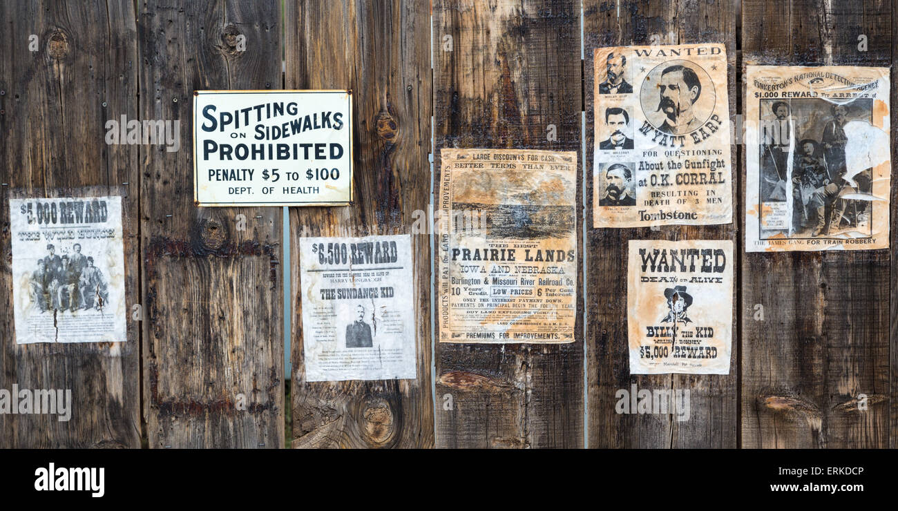 Wild West bounty wanted posters, Old Tucson Studios, Tucson, Arizona, USA Stock Photo