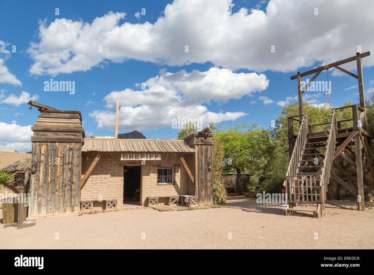 Wild West scenery, sheriff&#39;s office, gallows, Old Tucson Studios, Tucson, Arizona, USA Stock Photo