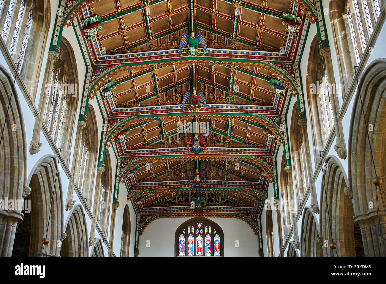 15th century Gothic wooden roof, restored in 1963, St Cuthbert's Church, Wells, Somerset, England, United Kingdom Stock Photo