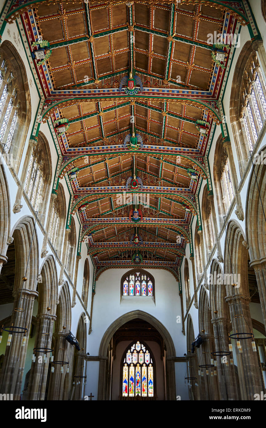 15th century Gothic wooden roof, restored in 1963, St Cuthbert's Church, Wells, Somerset, England, United Kingdom Stock Photo
