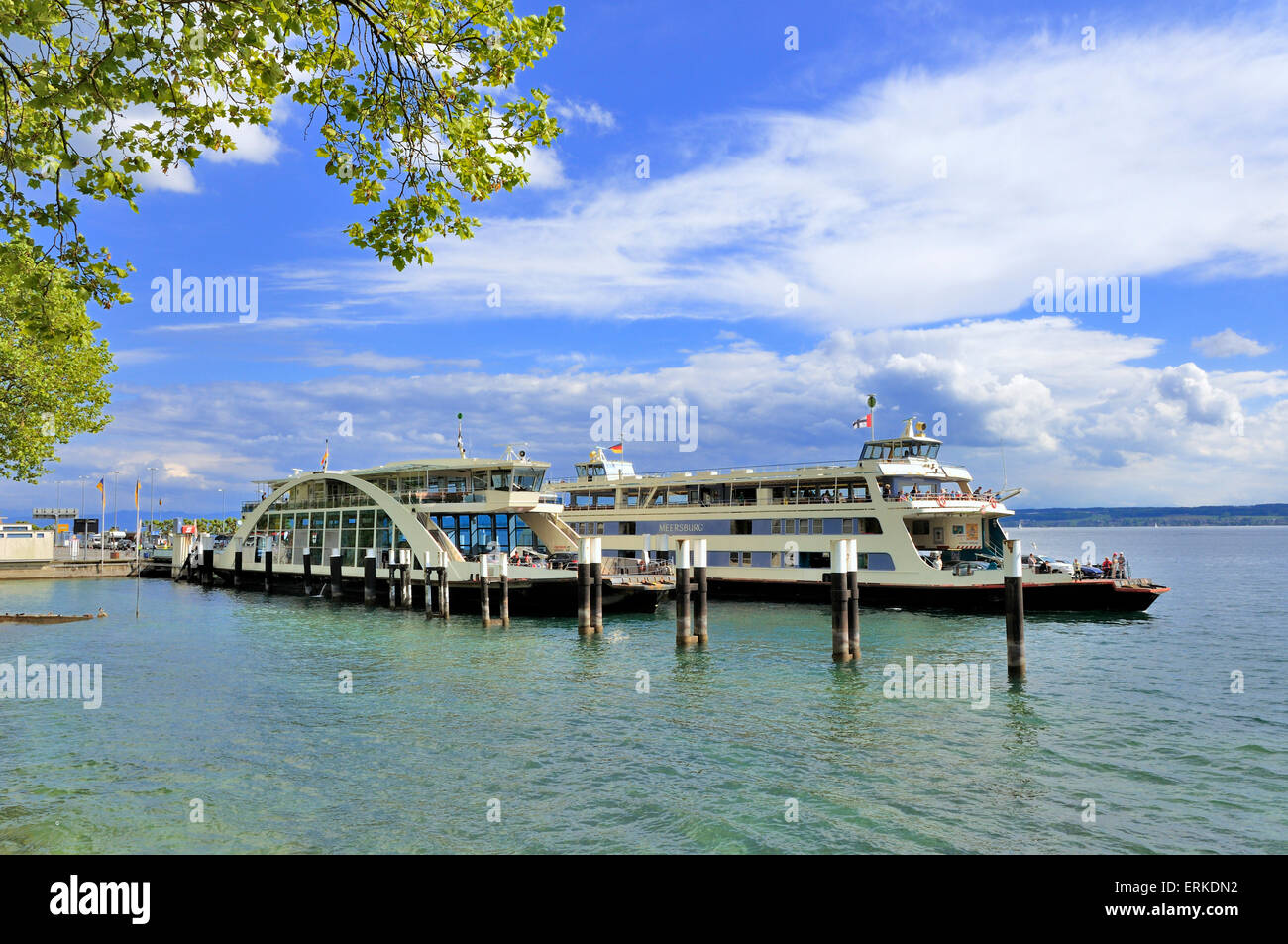 Car ferries at the ferry dock, Lake Constance, Meersburg am Bodensee, Baden-Württemberg, Germany Stock Photo